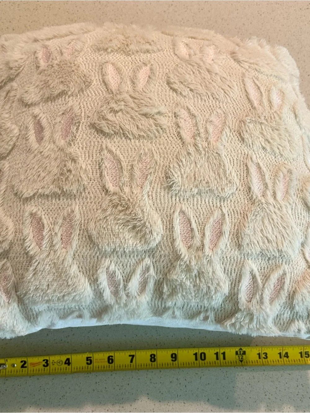 Plush Bunny Pattern Throw Pillow - Cream with Pink Accents